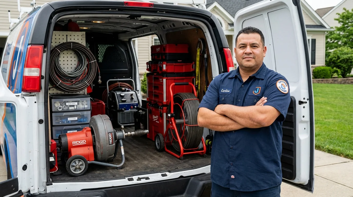 Professional drain cleaning equipment and Johns Plumbing LLC plumber in Swanton