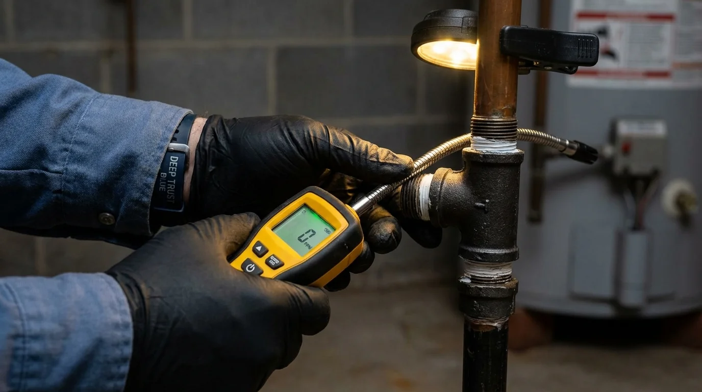 Gas leak detection with electronic sniffer by Johns Plumbing LLC in Swanton